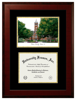 Double Opening with Campus Image (Unimprinted Mat) Frame in Honors Mahogany with Black & Gold Mats for DOCUMENT: 8 1/2"H X 11"W  