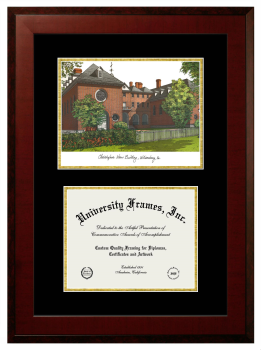 Double Opening with Campus Image (Unimprinted Mat) Frame in Honors Mahogany with Black & Gold Mats for DOCUMENT: 8 1/2"H X 11"W  