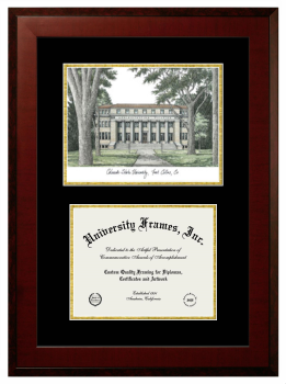 Double Opening with Campus Image (Unimprinted Mat) Frame in Honors Mahogany with Black & Gold Mats for DOCUMENT: 8 1/2"H X 11"W  