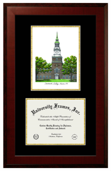 Double Opening with Campus Image (Unimprinted Mat) Frame in Honors Mahogany with Black & Gold Mats for DOCUMENT: 8 1/2"H X 11"W  