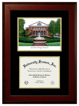 Double Opening with Campus Image (Unimprinted Mat) Frame in Honors Mahogany with Black & Gold Mats for DOCUMENT: 8 1/2"H X 11"W  