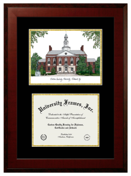 Double Opening with Campus Image (Unimprinted Mat) Frame in Honors Mahogany with Black & Gold Mats for DOCUMENT: 8 1/2"H X 11"W  