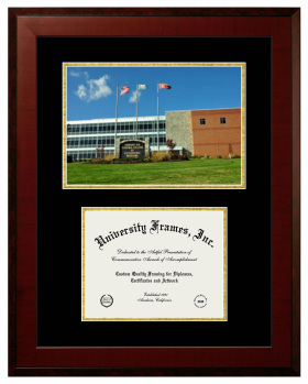 Double Opening with Campus Image (Unimprinted Mat) Frame in Honors Mahogany with Black & Gold Mats for DOCUMENT: 8 1/2"H X 11"W  