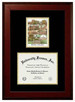 Double Opening with Campus Image (Unimprinted Mat) Frame in Honors Mahogany with Black & Gold Mats for DOCUMENT: 8 1/2"H X 11"W  