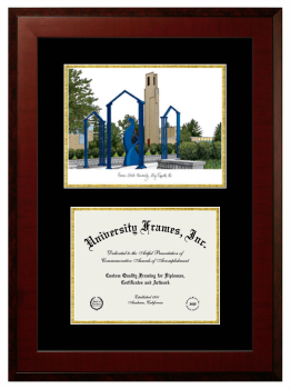 Double Opening with Campus Image (Unimprinted Mat) Frame in Honors Mahogany with Black & Gold Mats for DOCUMENT: 8 1/2"H X 11"W  