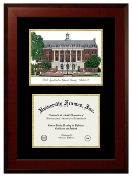 Double Opening with Campus Image (Unimprinted Mat) Frame in Honors Mahogany with Black & Gold Mats for DOCUMENT: 8 1/2"H X 11"W  