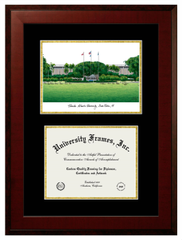 Double Opening with Campus Image (Unimprinted Mat) Frame in Honors Mahogany with Black & Gold Mats for DOCUMENT: 8 1/2"H X 11"W  