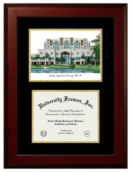 Double Opening with Campus Image (Unimprinted Mat) Frame in Honors Mahogany with Black & Gold Mats for DOCUMENT: 8 1/2"H X 11"W  