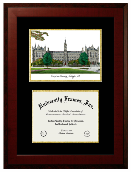 Double Opening with Campus Image (Unimprinted Mat) Frame in Honors Mahogany with Black & Gold Mats for DOCUMENT: 8 1/2"H X 11"W  