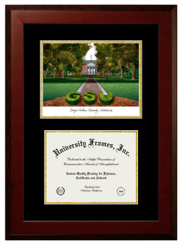 Double Opening with Campus Image (Unimprinted Mat) Frame in Honors Mahogany with Black & Gold Mats for DOCUMENT: 8 1/2"H X 11"W  