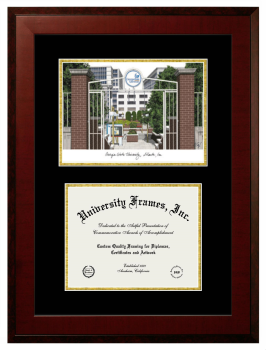 Double Opening with Campus Image (Unimprinted Mat) Frame in Honors Mahogany with Black & Gold Mats for DOCUMENT: 8 1/2"H X 11"W  