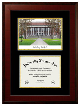 Double Opening with Campus Image (Unimprinted Mat) Frame in Honors Mahogany with Black & Gold Mats for DOCUMENT: 8 1/2"H X 11"W  