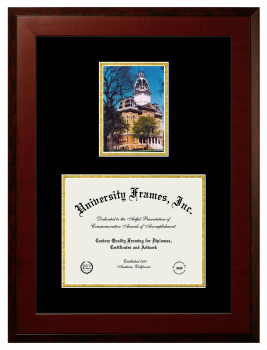 Double Opening with Campus Image (Unimprinted Mat) Frame in Honors Mahogany with Black & Gold Mats for DOCUMENT: 8 1/2"H X 11"W  