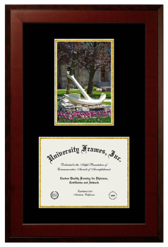 Double Opening with Campus Image (Unimprinted Mat) Frame in Honors Mahogany with Black & Gold Mats for DOCUMENT: 8 1/2"H X 11"W  