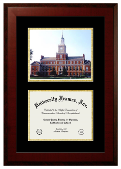 Double Opening with Campus Image (Unimprinted Mat) Frame in Honors Mahogany with Black & Gold Mats for DOCUMENT: 8 1/2"H X 11"W  