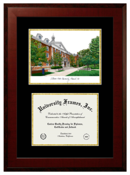 Double Opening with Campus Image (Unimprinted Mat) Frame in Honors Mahogany with Black & Gold Mats for DOCUMENT: 8 1/2"H X 11"W  