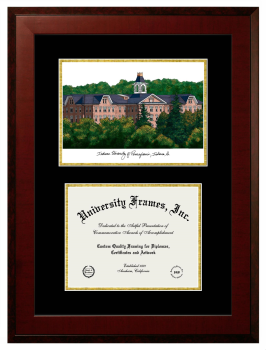 Double Opening with Campus Image (Unimprinted Mat) Frame in Honors Mahogany with Black & Gold Mats for DOCUMENT: 8 1/2"H X 11"W  