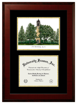 Double Opening with Campus Image (Unimprinted Mat) Frame in Honors Mahogany with Black & Gold Mats for DOCUMENT: 8 1/2"H X 11"W  