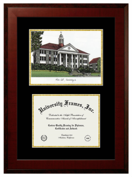 Double Opening with Campus Image (Unimprinted Mat) Frame in Honors Mahogany with Black & Gold Mats for DOCUMENT: 8 1/2"H X 11"W  