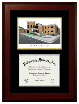 Double Opening with Campus Image (Unimprinted Mat) Frame in Honors Mahogany with Black & Gold Mats for DOCUMENT: 8 1/2"H X 11"W  