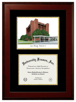 Double Opening with Campus Image (Unimprinted Mat) Frame in Honors Mahogany with Black & Gold Mats for DOCUMENT: 8 1/2"H X 11"W  