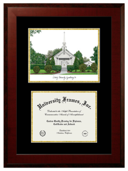 Double Opening with Campus Image (Unimprinted Mat) Frame in Honors Mahogany with Black & Gold Mats for DOCUMENT: 8 1/2"H X 11"W  