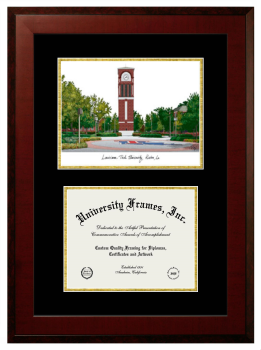 Double Opening with Campus Image (Unimprinted Mat) Frame in Honors Mahogany with Black & Gold Mats for DOCUMENT: 8 1/2"H X 11"W  