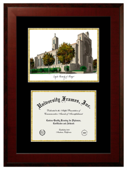 Double Opening with Campus Image (Unimprinted Mat) Frame in Honors Mahogany with Black & Gold Mats for DOCUMENT: 8 1/2"H X 11"W  