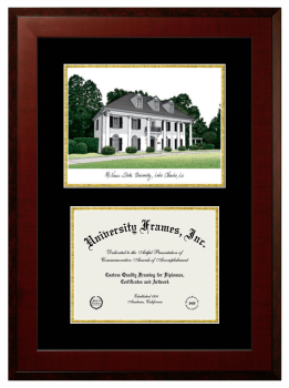 Double Opening with Campus Image (Unimprinted Mat) Frame in Honors Mahogany with Black & Gold Mats for DOCUMENT: 8 1/2"H X 11"W  