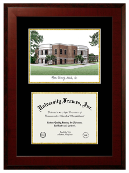 Double Opening with Campus Image (Unimprinted Mat) Frame in Honors Mahogany with Black & Gold Mats for DOCUMENT: 8 1/2"H X 11"W  