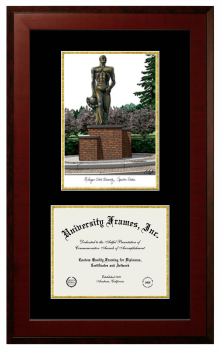 Double Opening with Campus Image (Unimprinted Mat) Frame in Honors Mahogany with Black & Gold Mats for DOCUMENT: 8 1/2"H X 11"W  