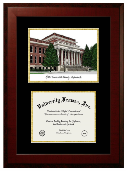 Double Opening with Campus Image (Unimprinted Mat) Frame in Honors Mahogany with Black & Gold Mats for DOCUMENT: 8 1/2"H X 11"W  