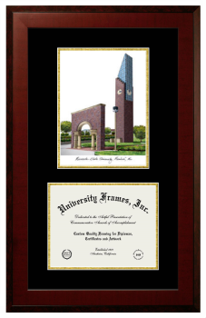 Double Opening with Campus Image (Unimprinted Mat) Frame in Honors Mahogany with Black & Gold Mats for DOCUMENT: 8 1/2"H X 11"W  