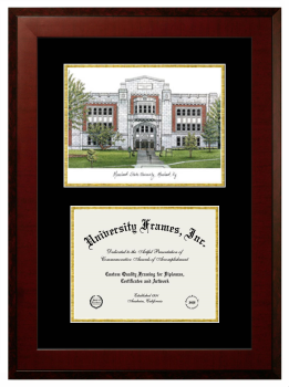 Double Opening with Campus Image (Unimprinted Mat) Frame in Honors Mahogany with Black & Gold Mats for DOCUMENT: 8 1/2"H X 11"W  