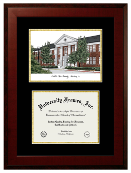 Double Opening with Campus Image (Unimprinted Mat) Frame in Honors Mahogany with Black & Gold Mats for DOCUMENT: 8 1/2"H X 11"W  