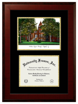 Double Opening with Campus Image (Unimprinted Mat) Frame in Honors Mahogany with Black & Gold Mats for DOCUMENT: 8 1/2"H X 11"W  