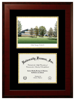 Double Opening with Campus Image (Unimprinted Mat) Frame in Honors Mahogany with Black & Gold Mats for DOCUMENT: 8 1/2"H X 11"W  