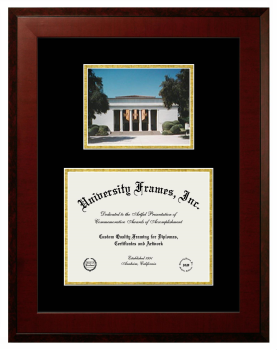 Double Opening with Campus Image (Unimprinted Mat) Frame in Honors Mahogany with Black & Gold Mats for DOCUMENT: 8 1/2"H X 11"W  