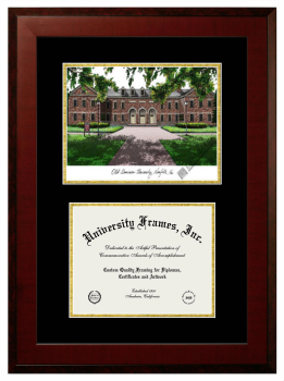 Double Opening with Campus Image (Unimprinted Mat) Frame in Honors Mahogany with Black & Gold Mats for DOCUMENT: 8 1/2"H X 11"W  