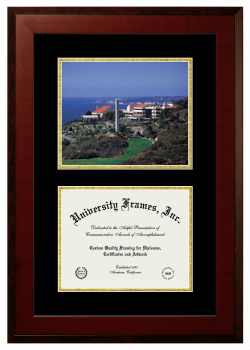 Double Opening with Campus Image (Unimprinted Mat) Frame in Honors Mahogany with Black & Gold Mats for DOCUMENT: 8 1/2"H X 11"W  