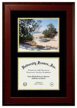 Double Opening with Campus Image (Unimprinted Mat) Frame in Honors Mahogany with Black & Gold Mats for DOCUMENT: 8 1/2"H X 11"W  