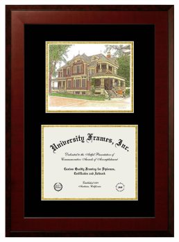 Double Opening with Campus Image (Unimprinted Mat) Frame in Honors Mahogany with Black & Gold Mats for DOCUMENT: 8 1/2"H X 11"W  