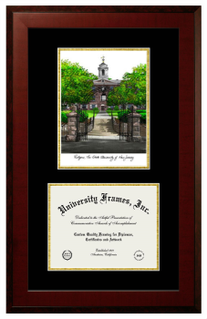 Double Opening with Campus Image (Unimprinted Mat) Frame in Honors Mahogany with Black & Gold Mats for DOCUMENT: 8 1/2"H X 11"W  