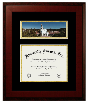 Double Opening with Campus Image (Unimprinted Mat) Frame in Honors Mahogany with Black & Gold Mats for DOCUMENT: 8 1/2"H X 11"W  