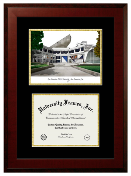 Double Opening with Campus Image (Unimprinted Mat) Frame in Honors Mahogany with Black & Gold Mats for DOCUMENT: 8 1/2"H X 11"W  