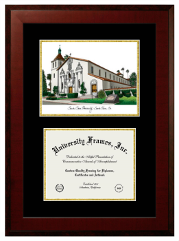 Double Opening with Campus Image (Unimprinted Mat) Frame in Honors Mahogany with Black & Gold Mats for DOCUMENT: 8 1/2"H X 11"W  