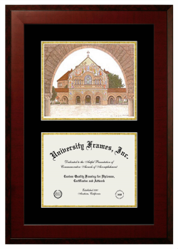 Double Opening with Campus Image (Unimprinted Mat) Frame in Honors Mahogany with Black & Gold Mats for DOCUMENT: 8 1/2"H X 11"W  