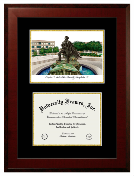 Double Opening with Campus Image (Unimprinted Mat) Frame in Honors Mahogany with Black & Gold Mats for DOCUMENT: 8 1/2"H X 11"W  