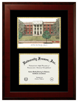 Double Opening with Campus Image (Unimprinted Mat) Frame in Honors Mahogany with Black & Gold Mats for DOCUMENT: 8 1/2"H X 11"W  