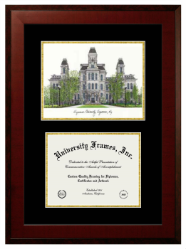 Double Opening with Campus Image (Unimprinted Mat) Frame in Honors Mahogany with Black & Gold Mats for DOCUMENT: 8 1/2"H X 11"W  